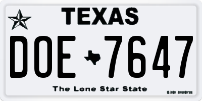 TX license plate DOE7647