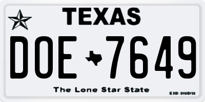 TX license plate DOE7649