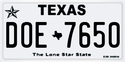 TX license plate DOE7650
