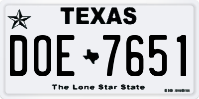 TX license plate DOE7651