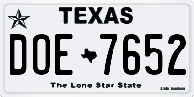 TX license plate DOE7652