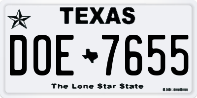 TX license plate DOE7655
