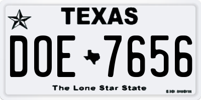 TX license plate DOE7656