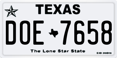 TX license plate DOE7658