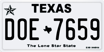 TX license plate DOE7659