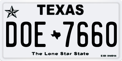 TX license plate DOE7660