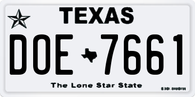 TX license plate DOE7661