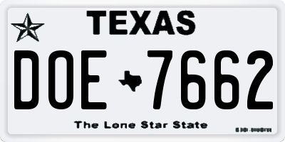 TX license plate DOE7662