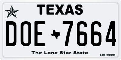 TX license plate DOE7664