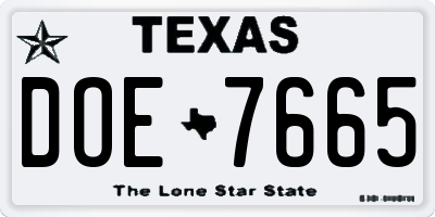 TX license plate DOE7665
