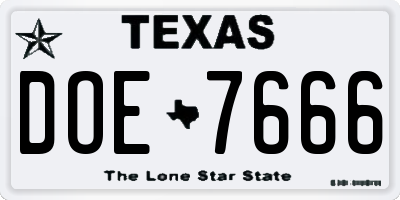 TX license plate DOE7666