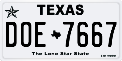 TX license plate DOE7667