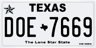 TX license plate DOE7669
