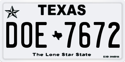 TX license plate DOE7672