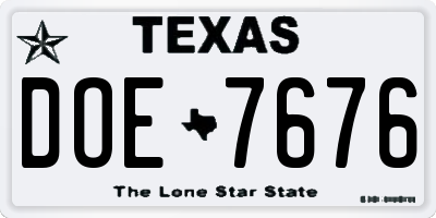 TX license plate DOE7676