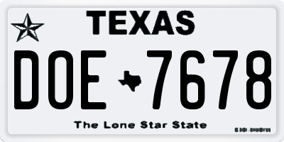 TX license plate DOE7678