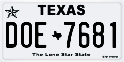TX license plate DOE7681