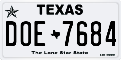 TX license plate DOE7684