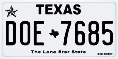 TX license plate DOE7685
