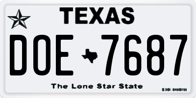 TX license plate DOE7687