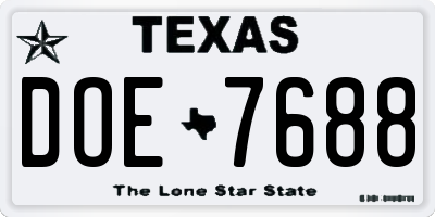 TX license plate DOE7688