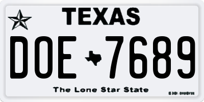 TX license plate DOE7689