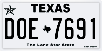 TX license plate DOE7691
