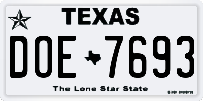TX license plate DOE7693