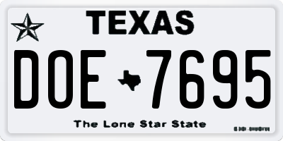 TX license plate DOE7695
