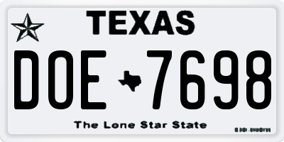 TX license plate DOE7698