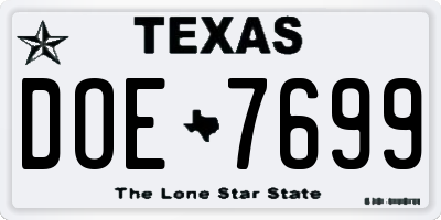 TX license plate DOE7699