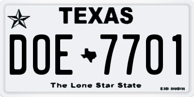 TX license plate DOE7701