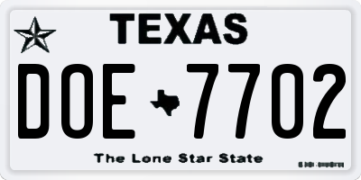 TX license plate DOE7702