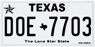 TX license plate DOE7703