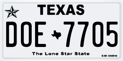 TX license plate DOE7705