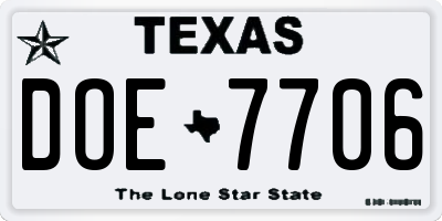TX license plate DOE7706