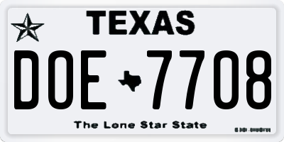 TX license plate DOE7708