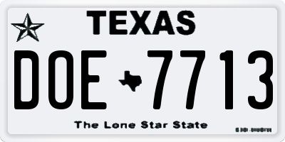 TX license plate DOE7713