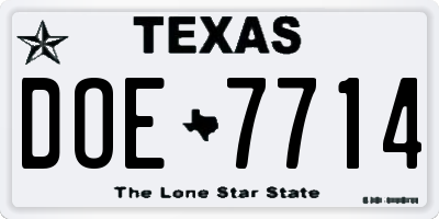 TX license plate DOE7714