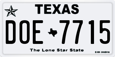 TX license plate DOE7715