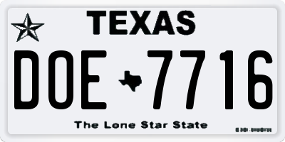 TX license plate DOE7716