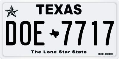 TX license plate DOE7717
