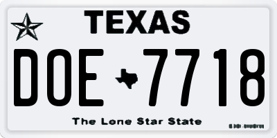 TX license plate DOE7718