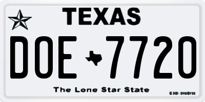 TX license plate DOE7720