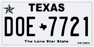 TX license plate DOE7721
