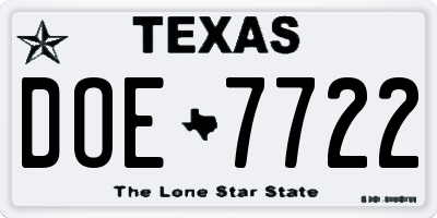 TX license plate DOE7722