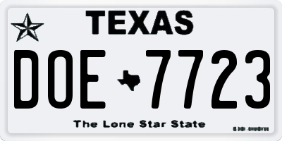 TX license plate DOE7723