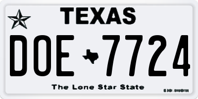 TX license plate DOE7724