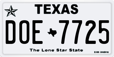 TX license plate DOE7725