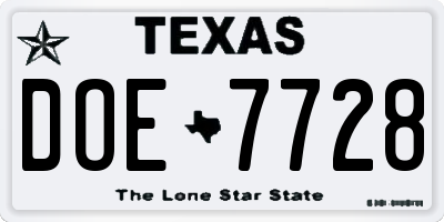 TX license plate DOE7728
